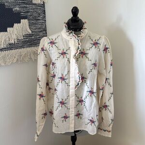 NWT Sezane embroidered- Coline shirt Ecru